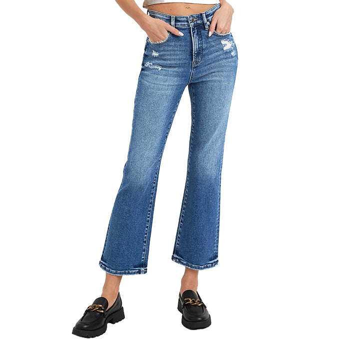 Risen Jeans Womens Dark Tummy Control Crop Bootcut Jean