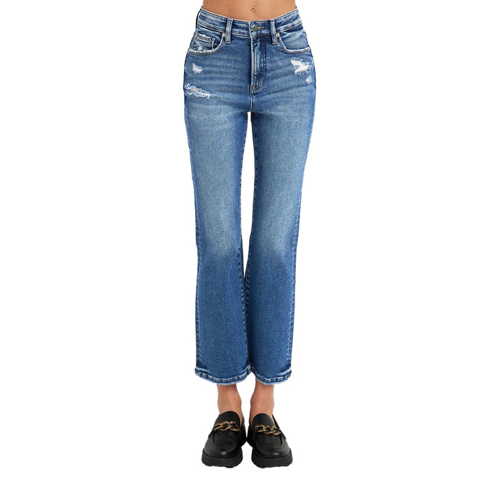 Risen Jeans Womens Dark Tummy Control Crop Bootcut Jean