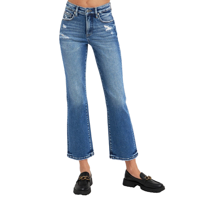 Risen Jeans Womens Dark Tummy Control Crop Bootcut Jean
