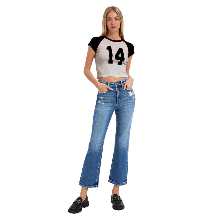 Risen Jeans Womens Dark Tummy Control Crop Bootcut Jean