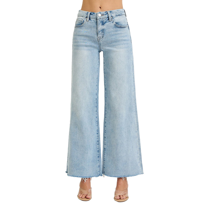Risen Jeans Womens Light Wash Tummy Control Wide Leg Jean
