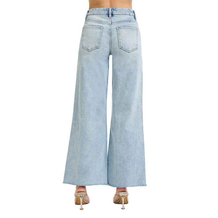 Risen Jeans Womens Light Wash Tummy Control Wide Leg Jean