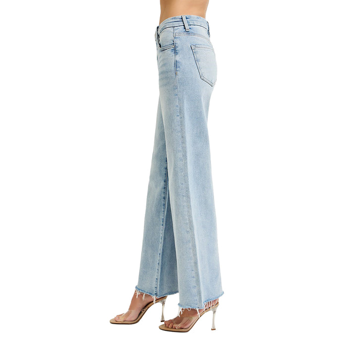 Risen Jeans Womens Light Wash Tummy Control Wide Leg Jean