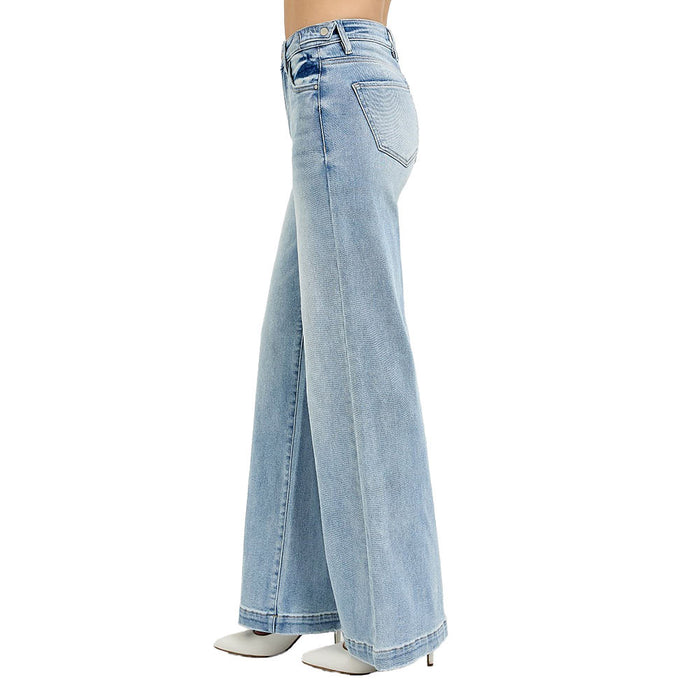 Risen Jeans Women's Light Wash Tummy Control Wide Leg Jeans