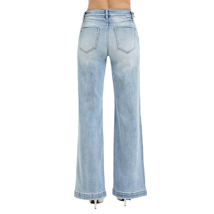 Risen Jeans Women's Light Wash Tummy Control Wide Leg Jeans