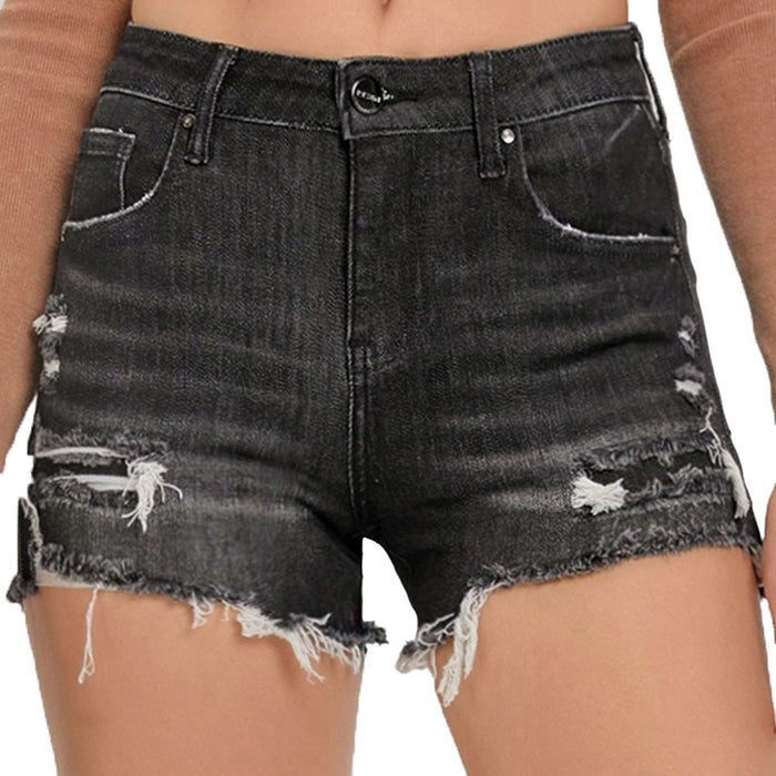 Risen Jeans Women's Black Mid Rise Patched Denim Shorts