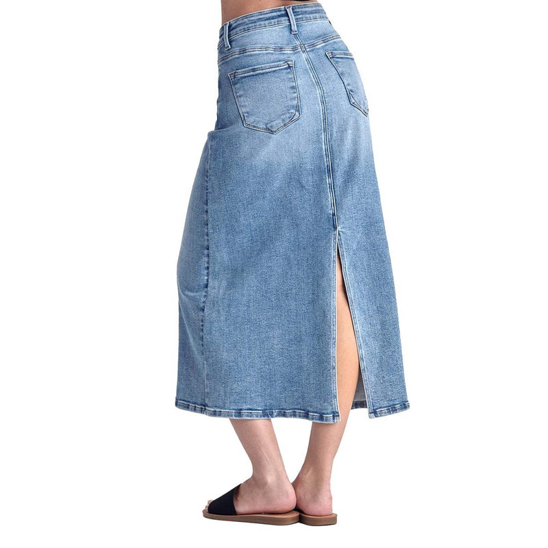Risen Jeans Women's High Rise Back Slit Long Skirt