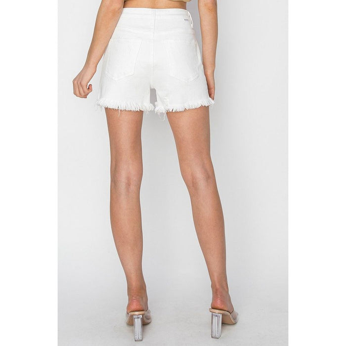 Risen Jeans Women's High Rise White Side Slit Shorts