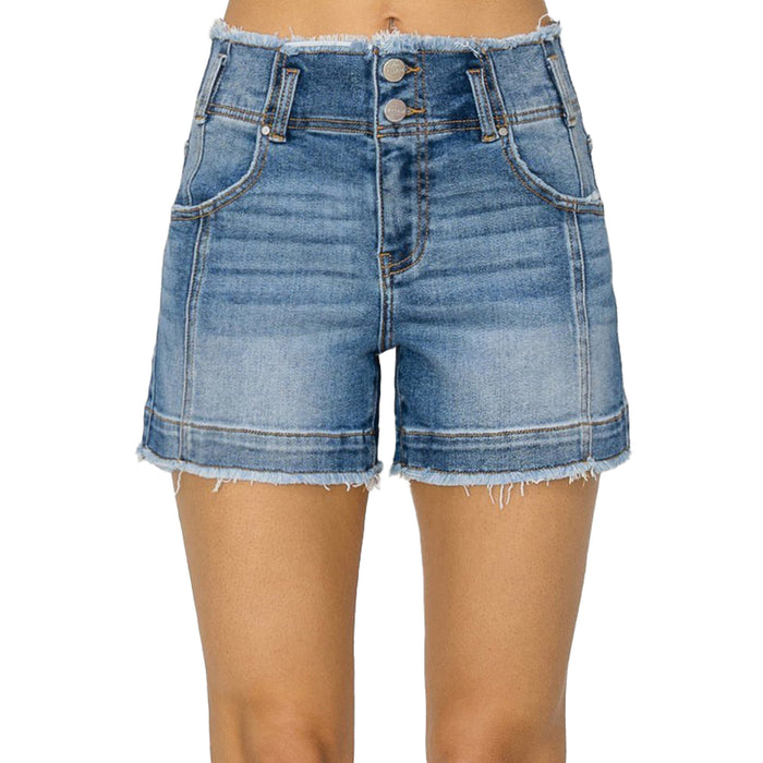 Risen Jeans Womens Medium Wash Seam Detailed Shorts