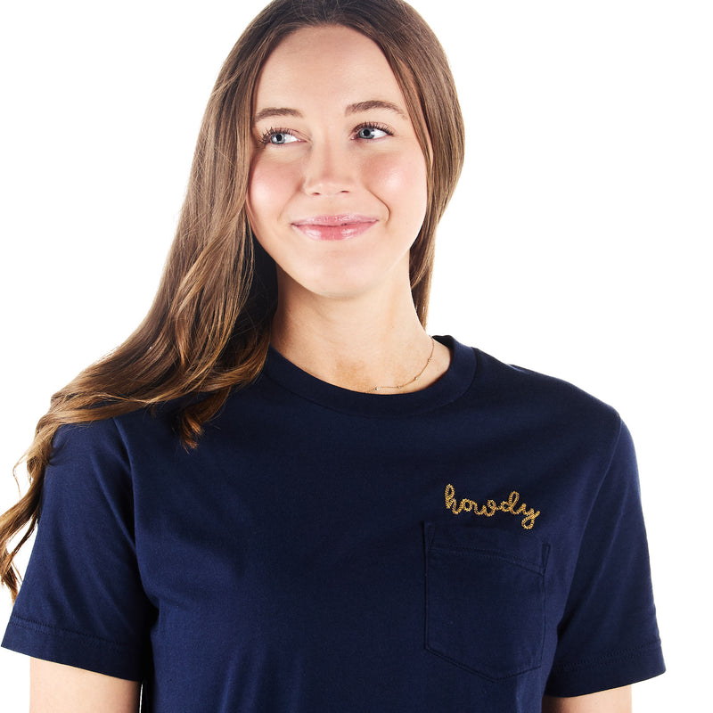Rodeo Hippie Navy Embroidered Howdy Tee