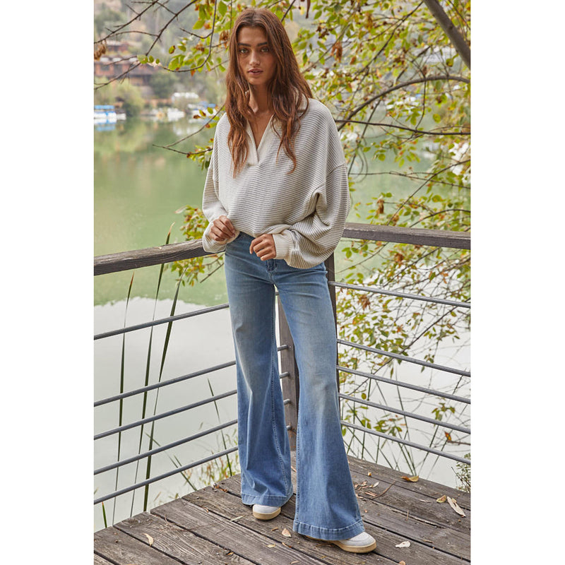 By Together Apparel Women's Cream/Taupe Ivy League Pullover
