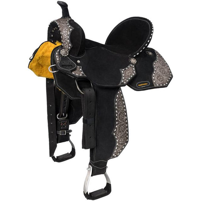 Tough 1 Shiloh Overlay Buckstitch Black 14in Barrel Saddle