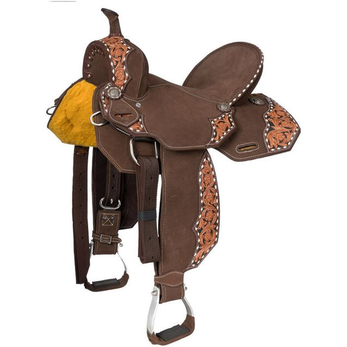 Tough 1 Shiloh Overlay Buckstitch Brown 14in Barrel Saddle