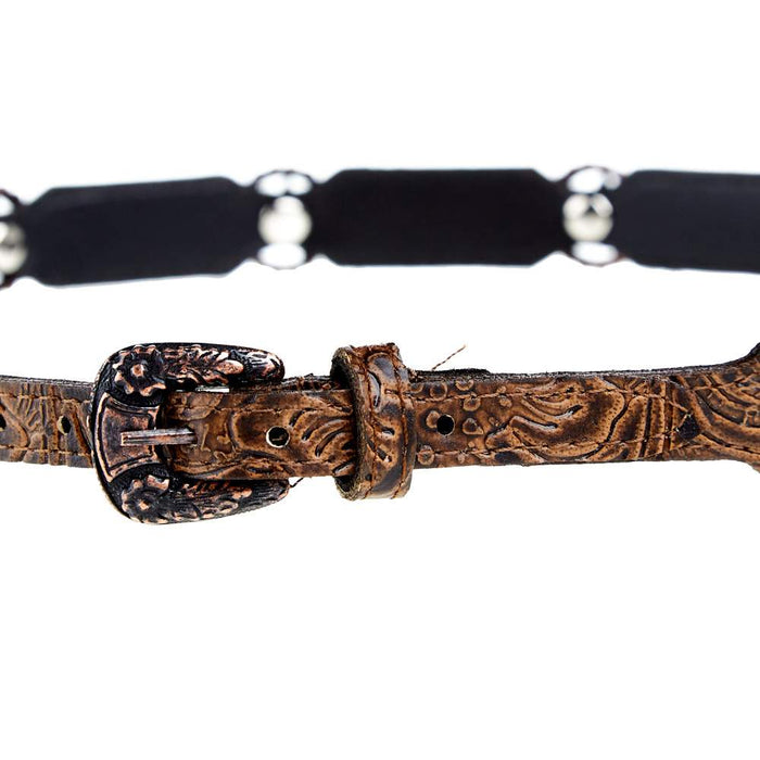 Rodeo King Brown Tooled Hat Band with Texas Star Conchos