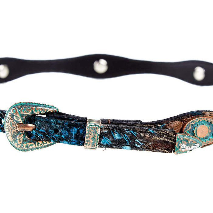 Rodeo King Multi Colored Feather Hat Band with Patina Conchos