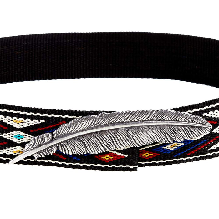 Rodeo King Black Woven Hat Band with Silver Feather Concho