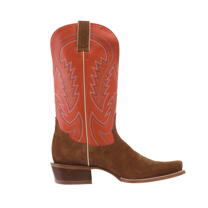 Tony Lama Men's Ranchero Tan Suede Vamp 13in Orange Cowhide Top