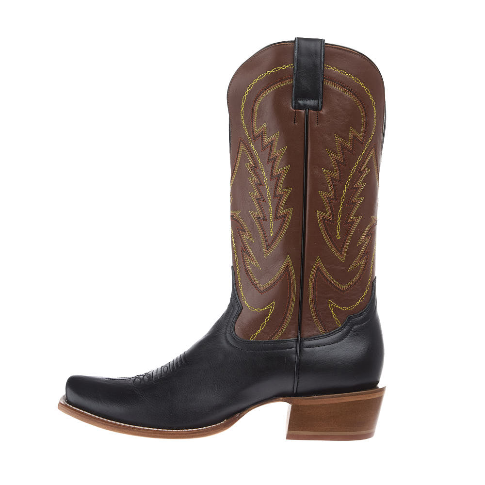 Tony Lama Men's Ranchero Black Cowhide Vamp 13in Tan Cowhide Top