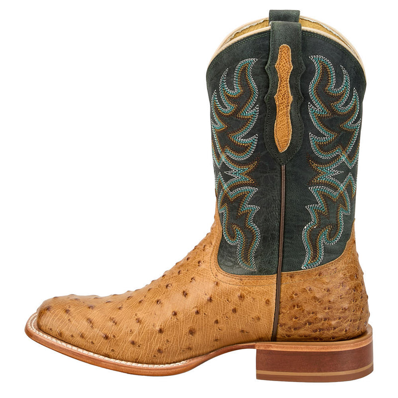 Tony Lama Men's Blaine Requill Umber Ostrich Print Vamp 11in Forest Green Goat