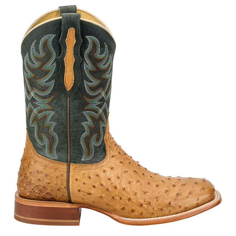 Tony Lama Men's Blaine Requill Umber Ostrich Print Vamp 11in Forest Green Goat