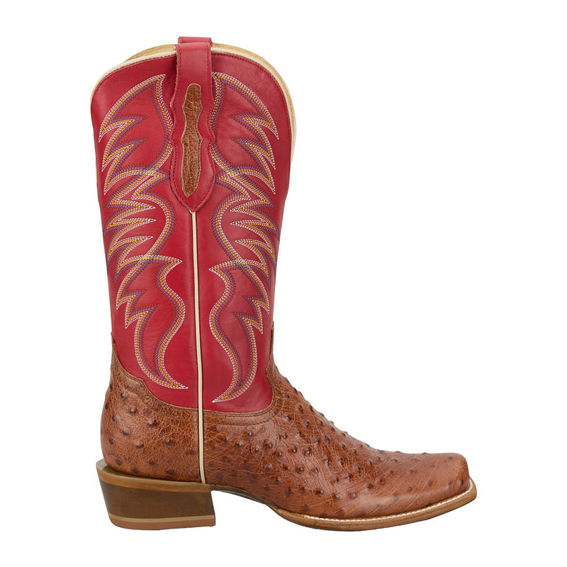 Tony Lama Men's Ranchero Tyler Brandy Requill Genuine Ostrich Vamp 13in Red Top