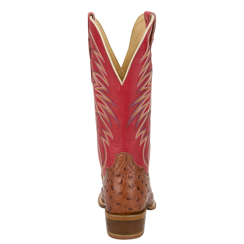 Tony Lama Men's Ranchero Tyler Brandy Requill Genuine Ostrich Vamp 13in Red Top