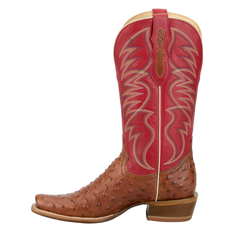Tony Lama Men's Ranchero Tyler Brandy Requill Genuine Ostrich Vamp 13in Red Top