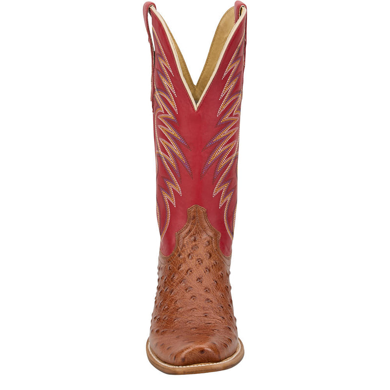 Tony Lama Men's Ranchero Tyler Brandy Requill Genuine Ostrich Vamp 13in Red Top