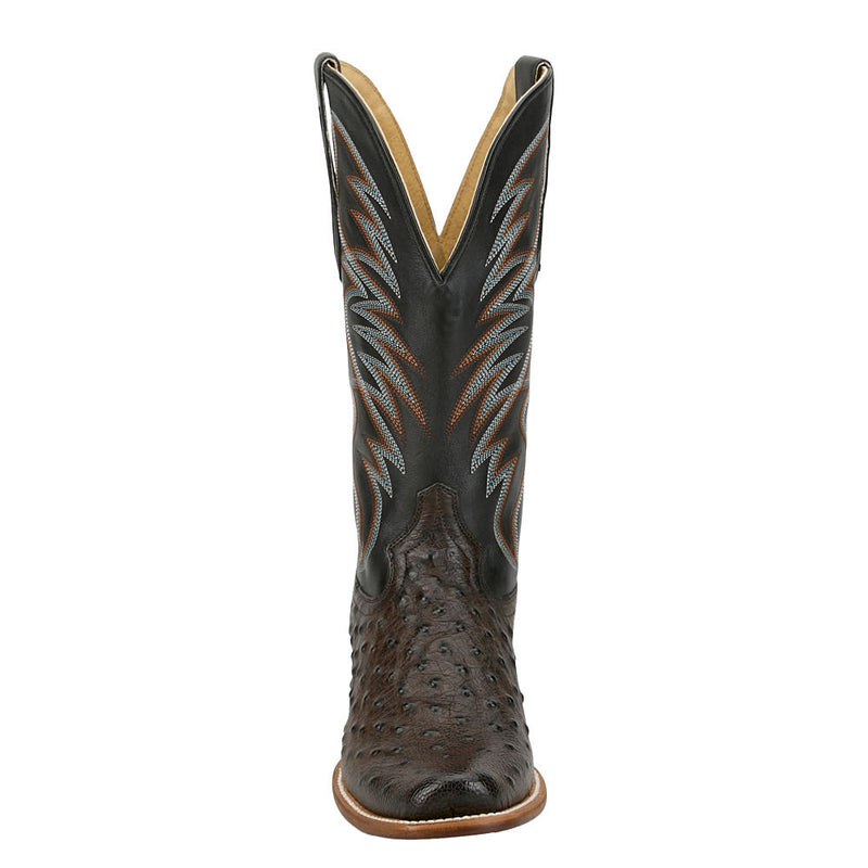 Tony Lama Men's Tyler Requill Umber Ostrich Print Vamp 13in Black Cowhide Top