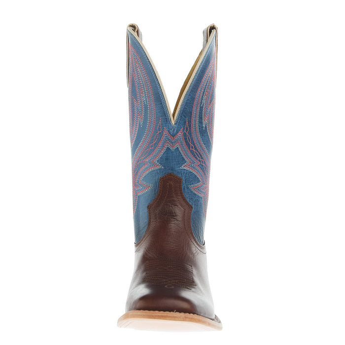 Tony Lama Womens Brown Cowhide 11In Blue Cowhide Top Boot