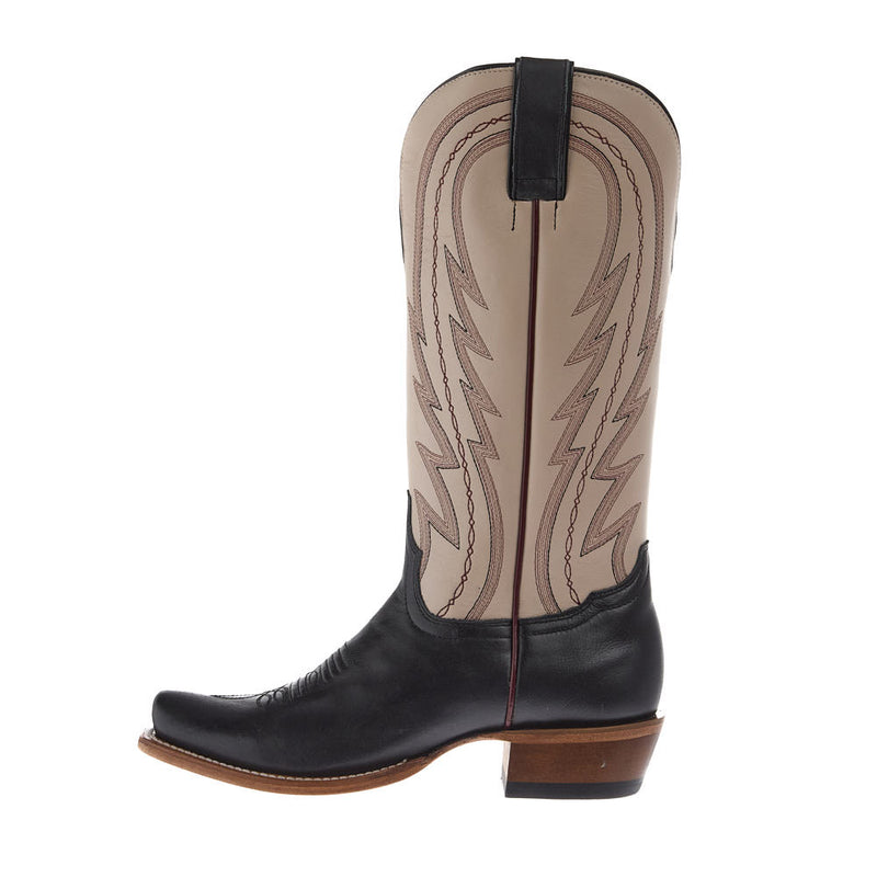 Tony Lama Women's Midnight Black Cowhide 13In Cream Cowhide Top Boot