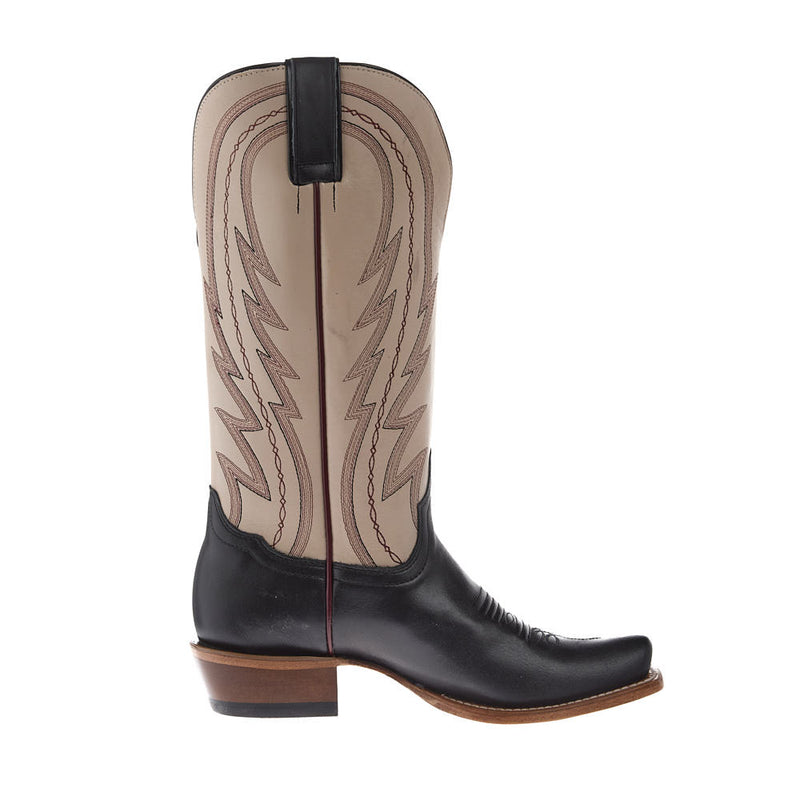 Tony Lama Women's Midnight Black Cowhide 13In Cream Cowhide Top Boot