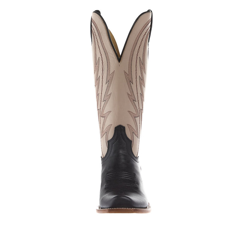 Tony Lama Women's Midnight Black Cowhide 13In Cream Cowhide Top Boot