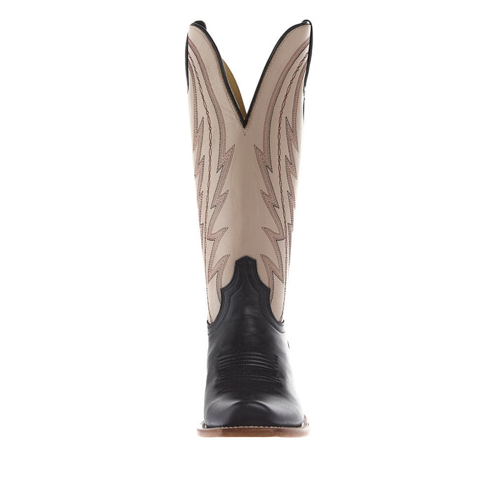 Tony Lama Women's Midnight Black Cowhide 13In Cream Cowhide Top Boot