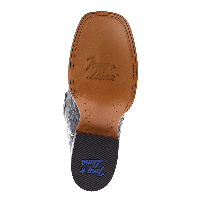 Tony Lama Women's Cheyenne Grey Ostrich Vamp 11in. Blue Goat Top