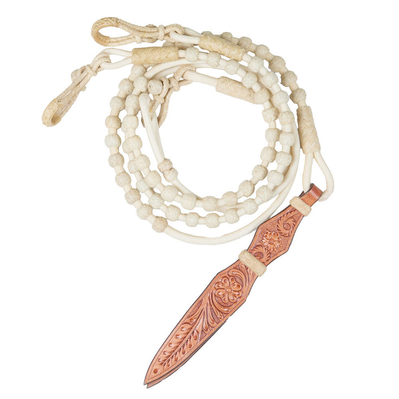 NRS White Cord 50in Romal Reins with Rawhide Knots