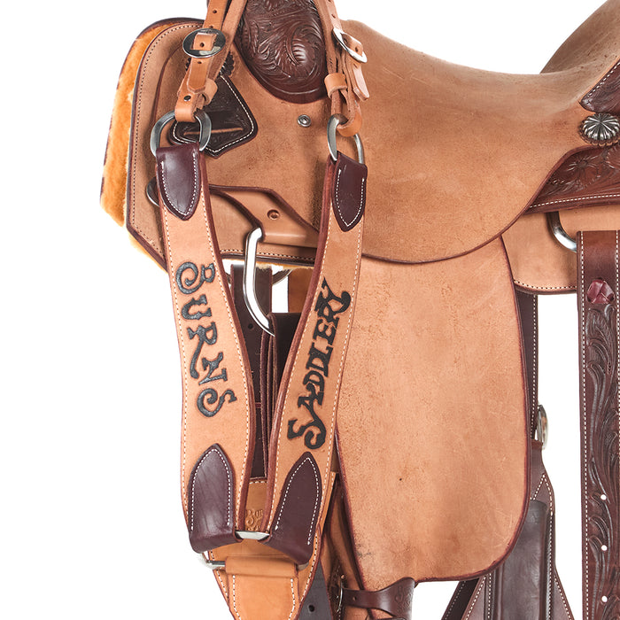 Burns Saddlery Roughout Two-Tone 1/4 Floral Tooled 14.5 Team Roping Saddle