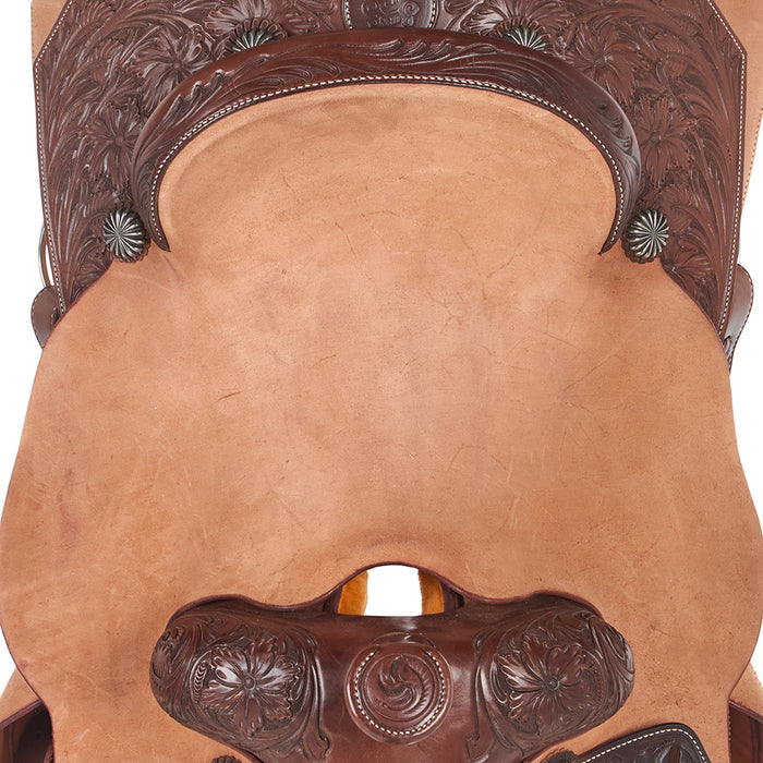 Burns Saddlery Roughout Two-Tone 1/4 Floral Tooled 14.5 Team Roping Saddle