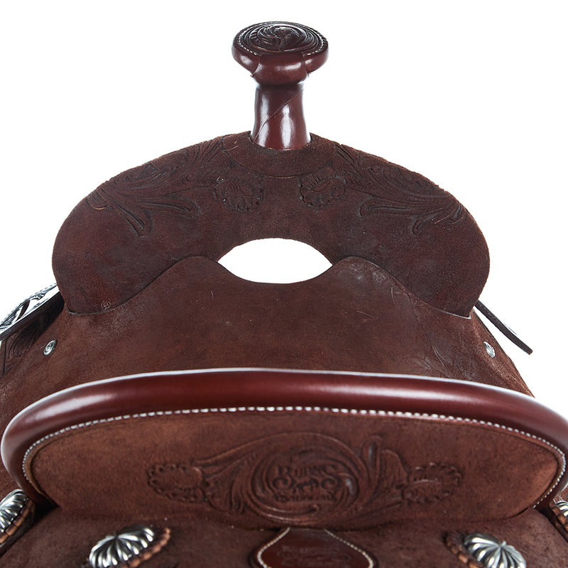 Burns Saddlery 14.5in Floral Tooled Chocolate Team Roping Saddle