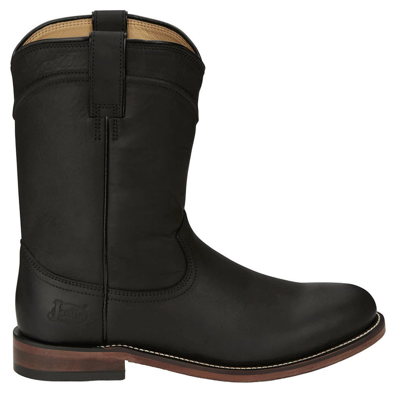 Justin Boot Company Men's Braswell Roper Black Water Buffalo 10in Top