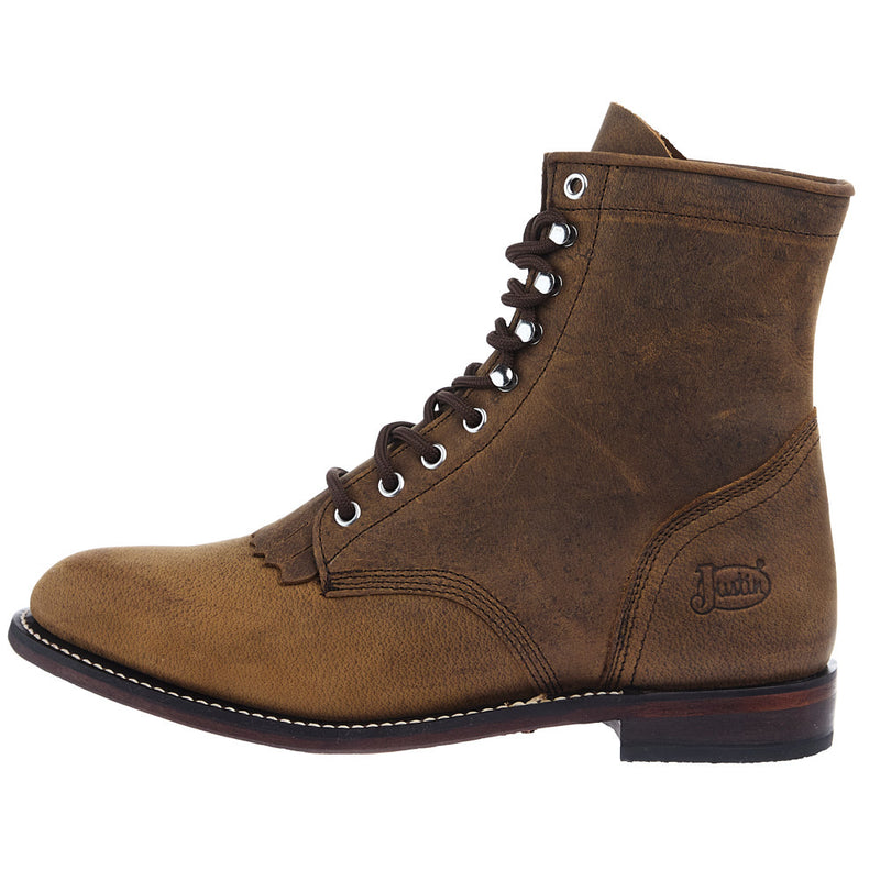 Justin Boot Company Men's Brown Water Buffalo 7in Lace Up Roper — NRS