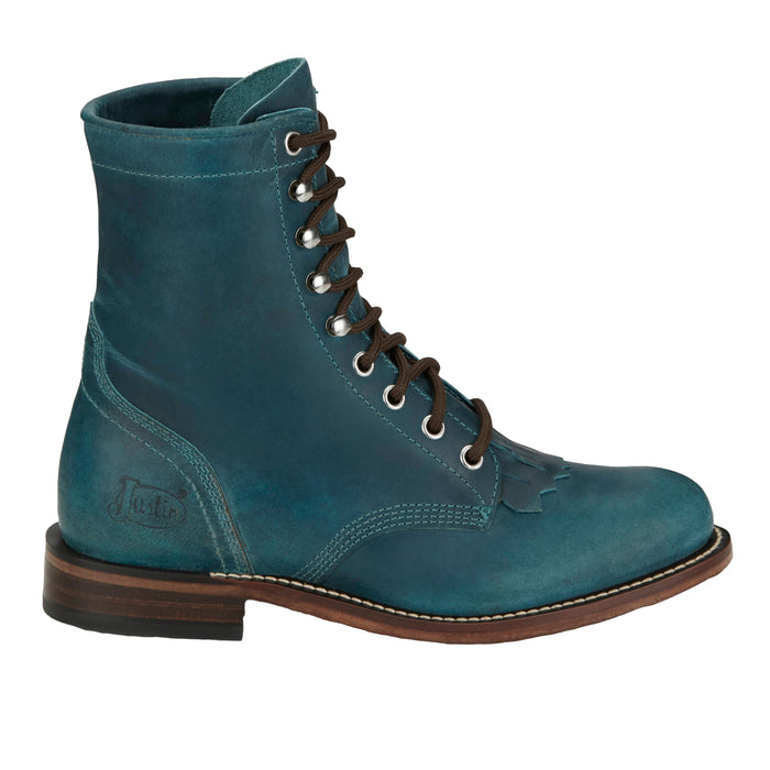 Justin Boot Company Womens Turquoise Water Buffalo Lace Up Roper Boot