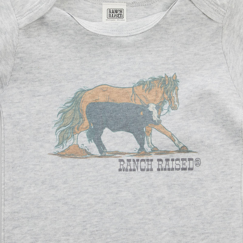 Ranch Raised Boy's Light Grey Cowtown Onesie
