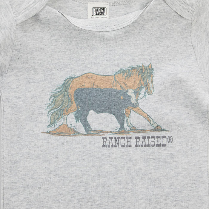 Ranch Raised Boy's Light Grey Cowtown Onesie