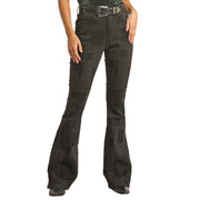 Rock & Roll Denim Black Patched High Rise Flares