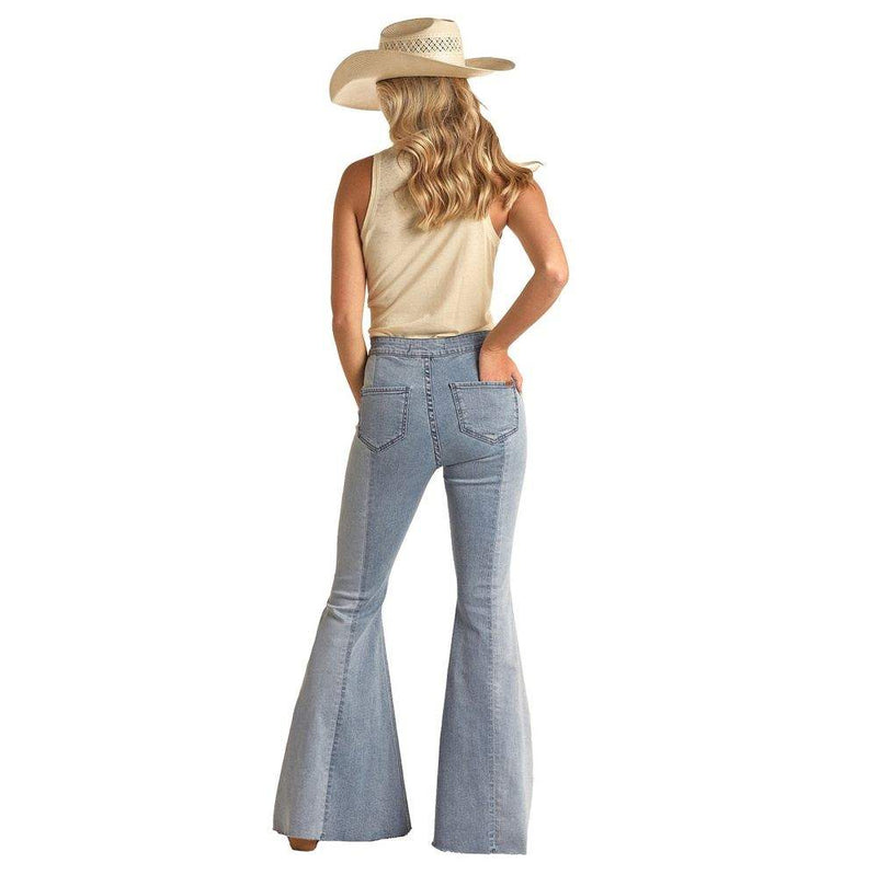 Rock & Roll Denim Womens Two Tone Bell Bottom Jeans