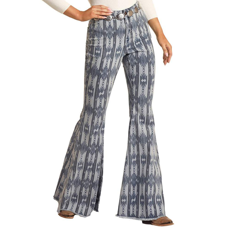 Rock & Roll Denim Women's N High Rise Printed Flare Jeans