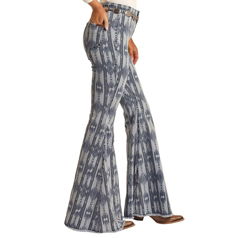 Rock & Roll Denim Women's N High Rise Printed Flare Jeans