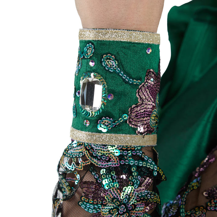 Kultured Rider Women's Green Taffeta with Sheer Floral Sleeves Show Top