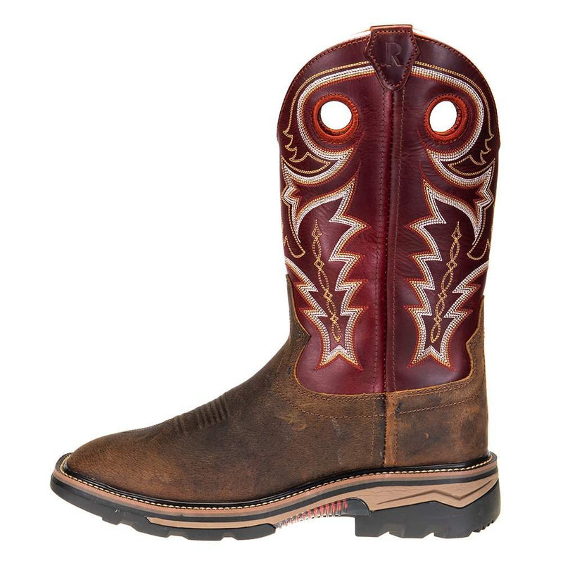 R Watson R Mens Brown Buffalo 12in. Cherry Red Square Soft Toe Work Boots